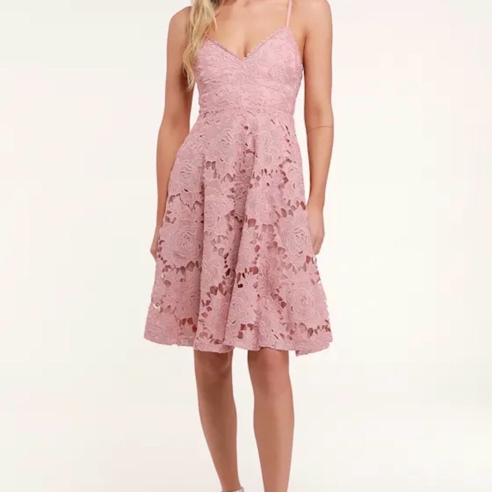Lulu's Blush Pink Lace Midi Dress